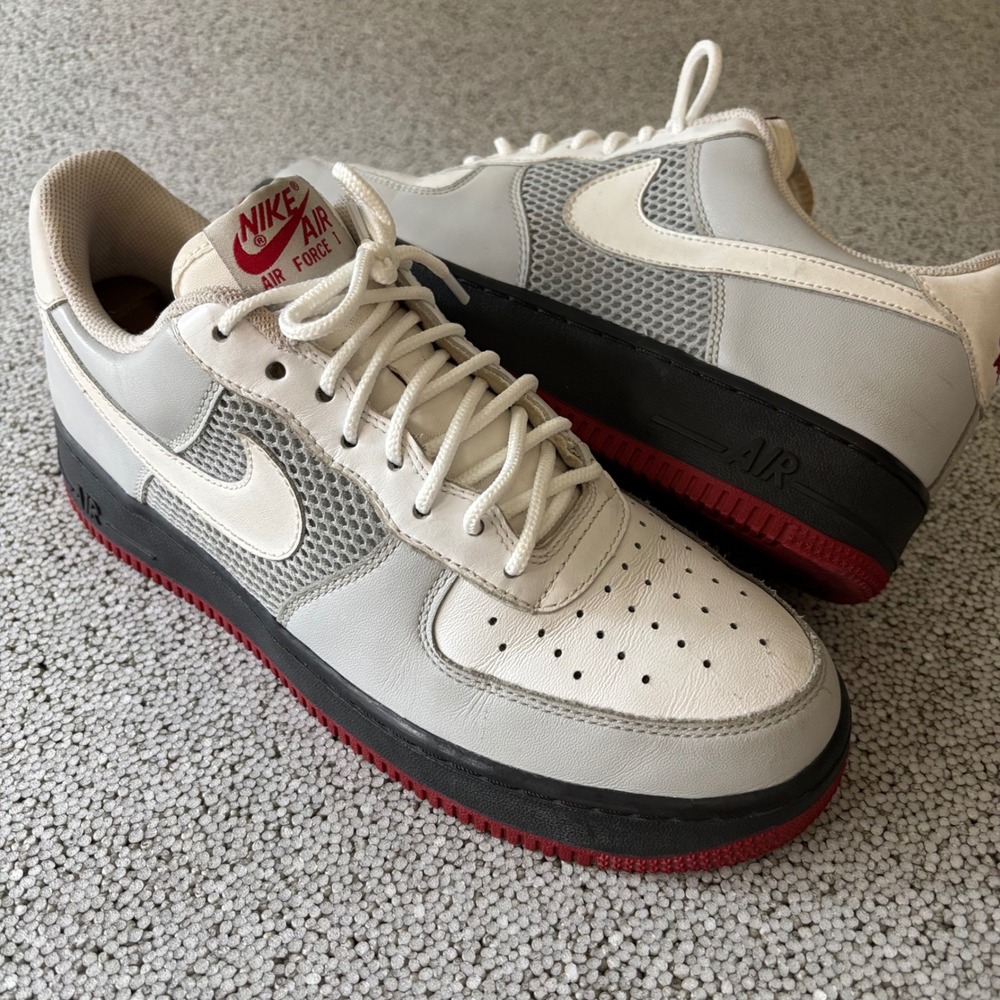 Nike Air Force 1 Low 2007-08 Mens 8 Gray White Red Mesh Streetwear Thick Sike